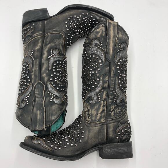 Corral Womens Inlay & Embroidery & Studs Square Toe Black Size 7 M - Picture 10 of 14